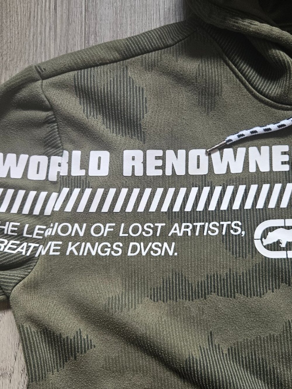 Ecko Unltd Mens XL Camo Hoodie Olive Green Pullover Sweatshirt World Renowned - Picture 4 of 9